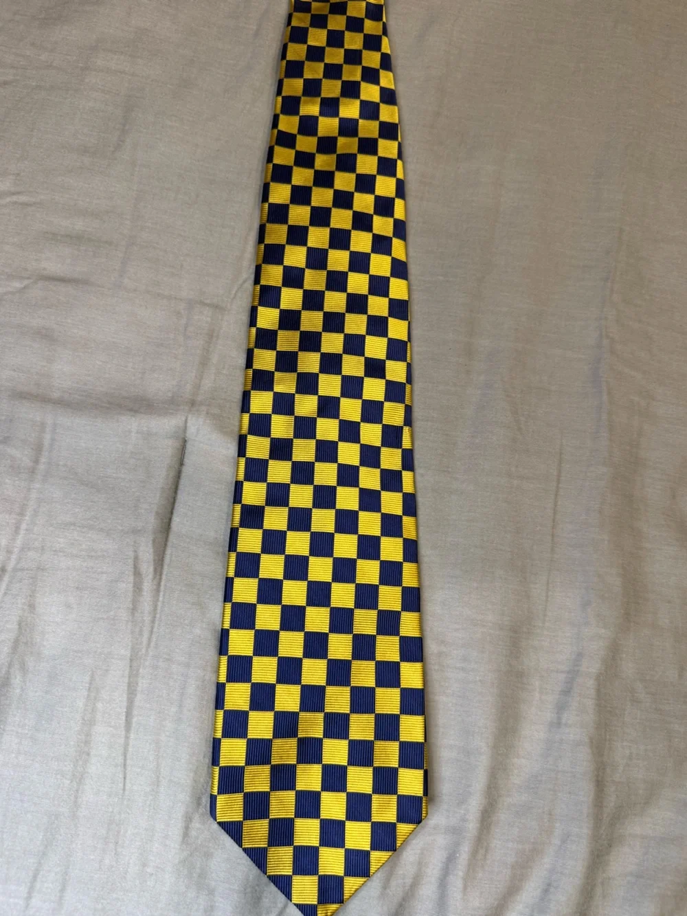 Checkerboard Silk Tie in Yellow and Navy